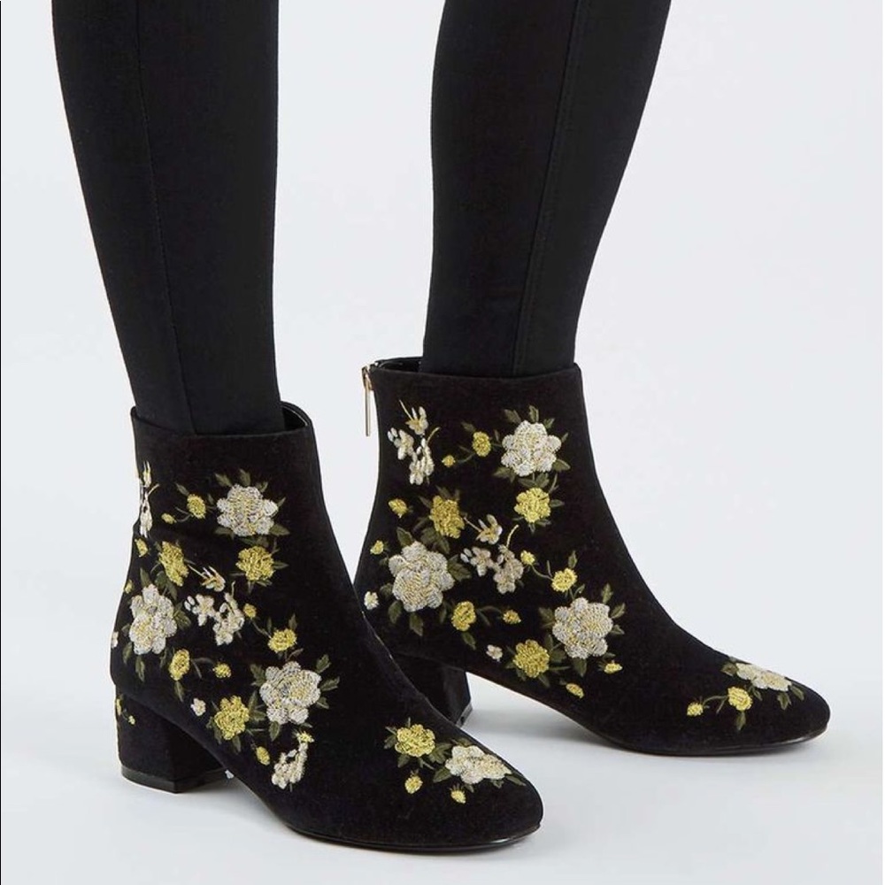 Black floral booties